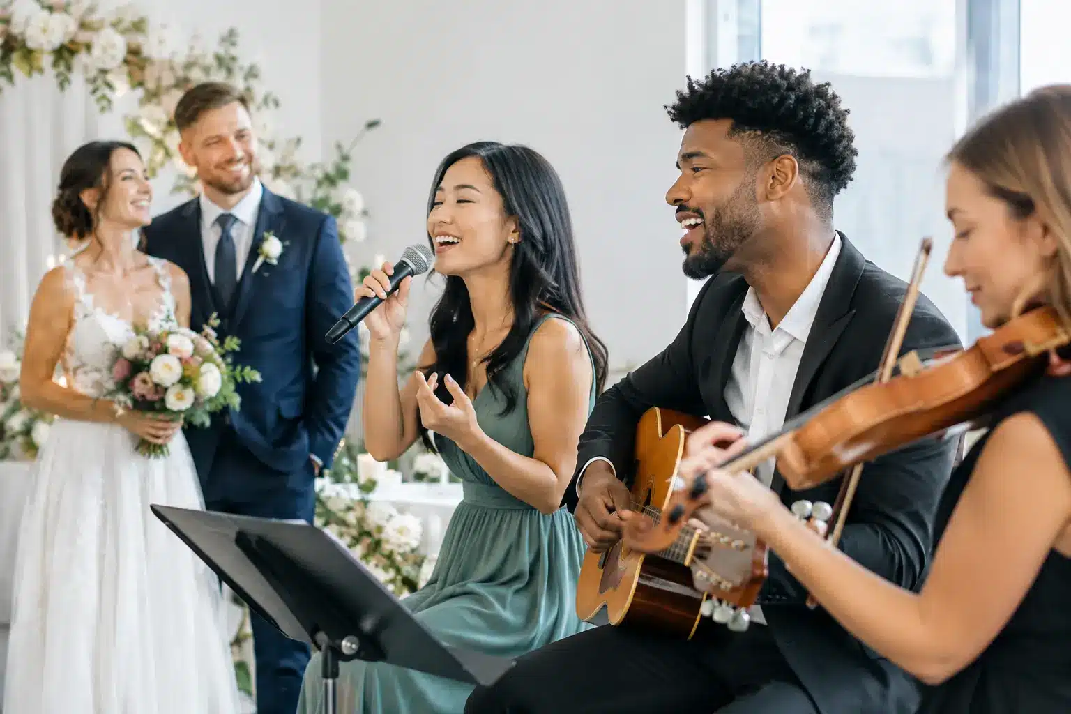 Provide musical accompaniment for a multilingual wedding
